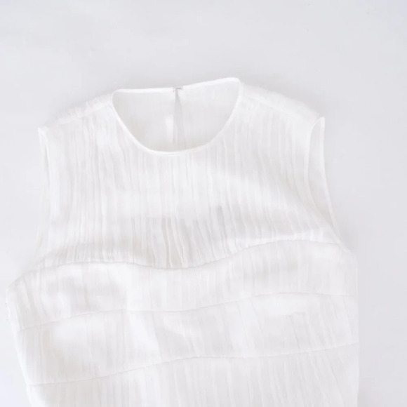 Jonathan Simkhai White Benton Tulle Plisse Midi Tulle Plisse Dress  4 - Picture 9 of 12